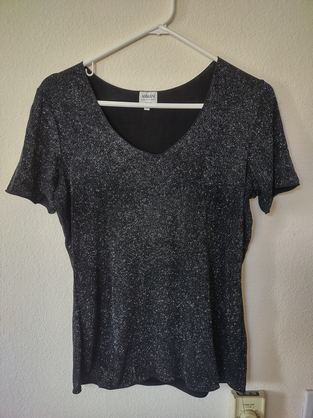 Armani Collezioni Black Sparkle V-Neck Short Sleeve Tee